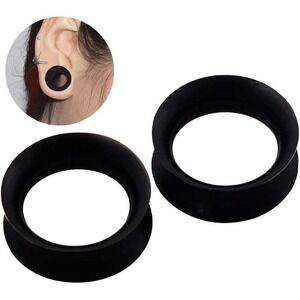 Stuppendux Pair of Black Silicone Ear Gauges Plugs‎ Tunnels Hollow 00G 8mm
